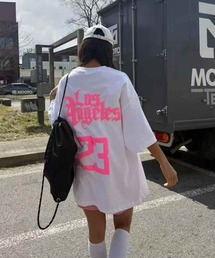 Dalfwin（ダールフィン）の「韓国ファッション Los Angeles発泡プリントオーバーサイズ半袖Tシャツ（Tシャツ/カットソー）」