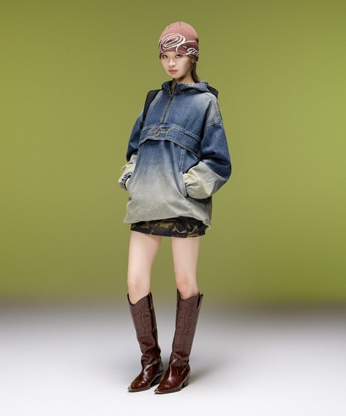 X-girl（エックスガール）の「THE X-GIRL SCRIPT LOGO JACQUARD BEANIE（ニットキャップ/ビーニー・レディース・ブラウン/オリーブ/ブラック・ONE SIZE）」の5枚目の写真