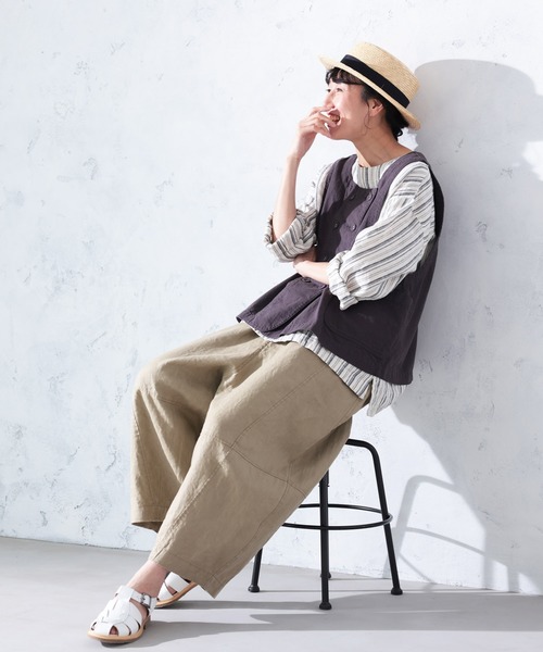 soulberry(ソウルベリー)の「まるっと可愛い、リネンのパンツ(その他パンツ・レディース・ベージュ・M/L/LL/3L/4L/5L)」の4枚目の写真