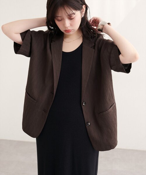 natural couture(ナチュラルクチュール)の「楊柳ジャケット(テーラードジャケット・レディース・オフホワイト/ブラック/ブラウン・FREE)」の2枚目の写真