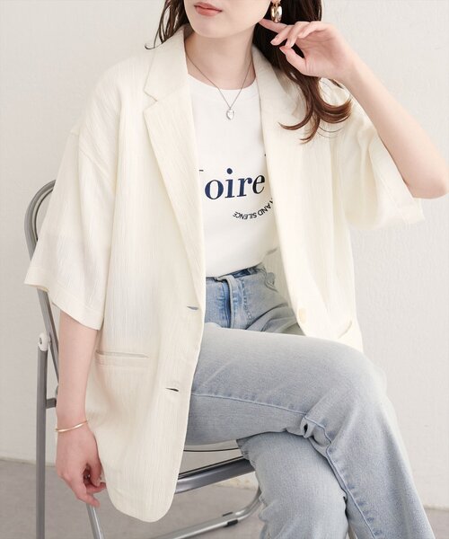 natural couture(ナチュラルクチュール)の「楊柳ジャケット(テーラードジャケット・レディース・オフホワイト/ブラック/ブラウン・FREE)」の3枚目の写真