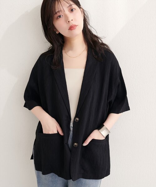 natural couture(ナチュラルクチュール)の「楊柳ジャケット(テーラードジャケット・レディース・オフホワイト/ブラック/ブラウン・FREE)」の1枚目の写真