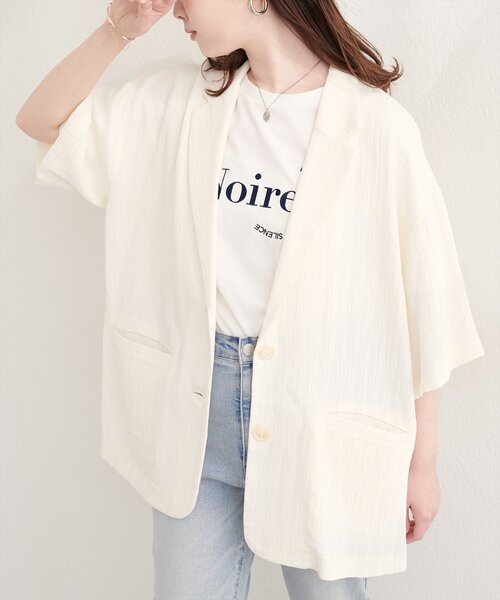 natural couture(ナチュラルクチュール)の「楊柳ジャケット(テーラードジャケット・レディース・オフホワイト/ブラック/ブラウン・FREE)」の4枚目の写真