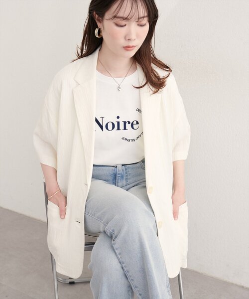 natural couture(ナチュラルクチュール)の「楊柳ジャケット(テーラードジャケット・レディース・オフホワイト/ブラック/ブラウン・FREE)」の6枚目の写真