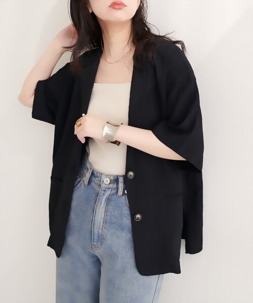 natural couture(ナチュラルクチュール)の「楊柳ジャケット(テーラードジャケット・レディース・オフホワイト/ブラック/ブラウン・FREE)」の8枚目の写真