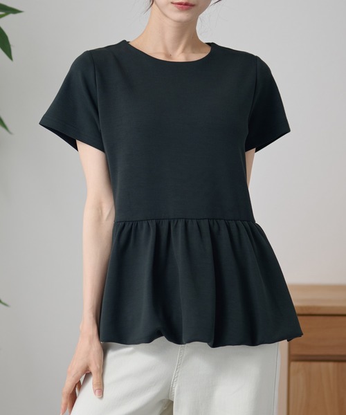 DAYRA(デイラ)の「クルーネック ペプラム バルーン 半袖 トップス(Tシャツ/カットソー・レディース・ネイビー/ホワイト/ブラック・FREE)」の1枚目の写真