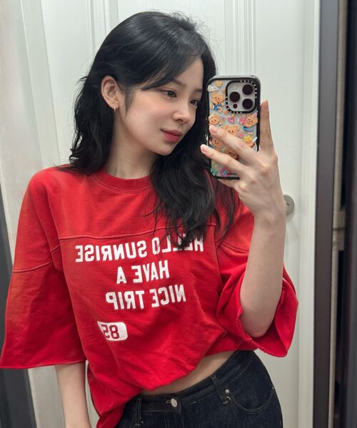 HELLO SUNRISE（ハローサンライズ）の「HNT Football Tee_VTG Red（Tシャツ/カットソー・レディース・レッド・SMALL/MEDIUM）」の6枚目の写真