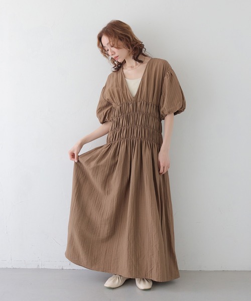 CLEIO(クレイオ)の「【CLEIO】シャーリングストライプワンピース SHIRRING STRIPE ONE-PIECE(ワンピース・レディース・アイボリー/ベージュ/ブラウン・FREE)」の21枚目の写真