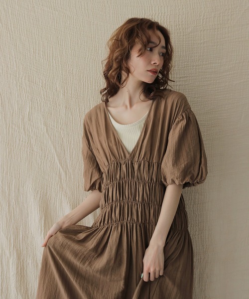 CLEIO(クレイオ)の「【CLEIO】シャーリングストライプワンピース SHIRRING STRIPE ONE-PIECE(ワンピース・レディース・アイボリー/ベージュ/ブラウン・FREE)」の18枚目の写真