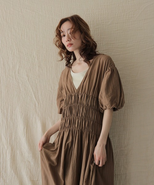 CLEIO(クレイオ)の「【CLEIO】シャーリングストライプワンピース SHIRRING STRIPE ONE-PIECE(ワンピース・レディース・アイボリー/ベージュ/ブラウン・FREE)」の19枚目の写真