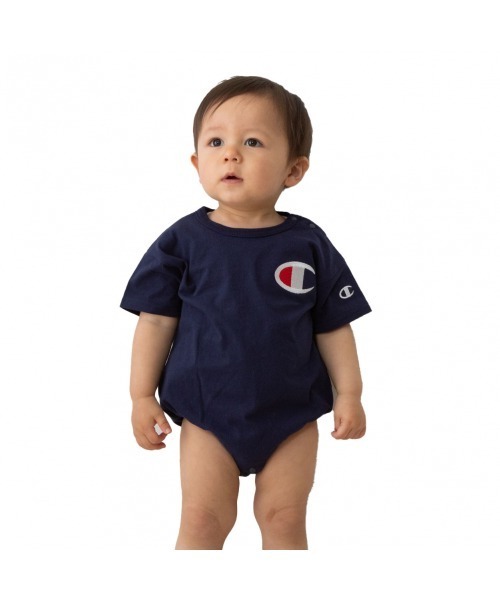 Champion(チャンピオン)の「【5/22(金)発売】Champion チャンピオン 半袖ダルマロンパース(ロンパース・キッズ・ネイビー/ピンク/パープル/グリーン/レッド・70-80cm)」の2枚目の写真