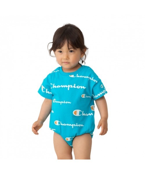 Champion(チャンピオン)の「【5/22(金)発売】Champion チャンピオン 半袖ダルマロンパース(ロンパース・キッズ・ネイビー/ピンク/パープル/グリーン/レッド・70-80cm)」の1枚目の写真