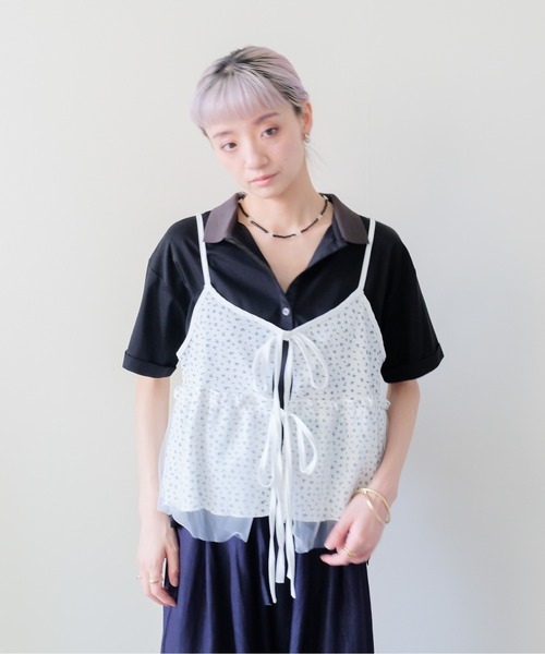 DOLLUPOOPS(ドールアップウップス)の「Floral Thermal Ribbon Camisole(フラワーサーマルリボンキャミソール)(キャミソール・レディース・グレー/ブラック/オフホワイト・FREE)」の4枚目の写真