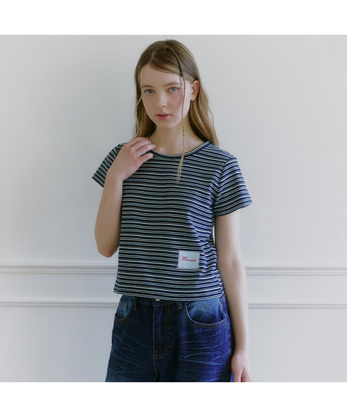 MICANE(ミケーネ)の「ラビンストライプミニマルTシャツ(Tシャツ/カットソー・レディース・ネイビー・SMALL/MEDIUM/LARGE/X-LARGE)」の1枚目の写真
