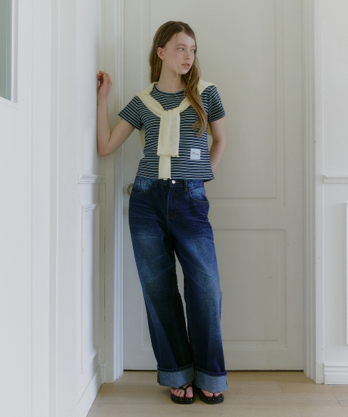 MICANE(ミケーネ)の「ラビンストライプミニマルTシャツ(Tシャツ/カットソー・レディース・ネイビー・SMALL/MEDIUM/LARGE/X-LARGE)」の3枚目の写真
