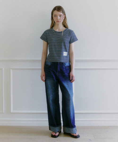 MICANE(ミケーネ)の「ラビンストライプミニマルTシャツ(Tシャツ/カットソー・レディース・ネイビー・SMALL/MEDIUM/LARGE/X-LARGE)」の4枚目の写真
