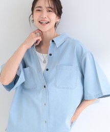 SHOO・LA・RUE | 【セットアップ可/S-LL】ライトオンスデニム 5分袖シャツ(シャツ/ブラウス)