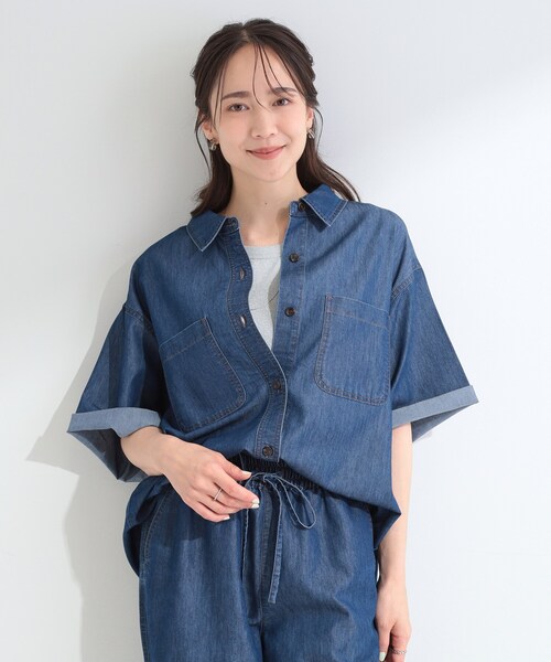 SHOO・LA・RUE（シューラルー）の「【セットアップ可/S-LL】ライトオンスデニム 5分袖シャツ（シャツ/ブラウス・レディース・ブラック/ライトブルー/ネイビー・01/02/03/04）」の17枚目の写真