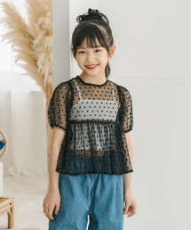 URBAN CHERRY（アーバンチェリー）の「【シュシュ付き】ハートドットシアーパフスリーブペプラムトップス（シャツ/ブラウス）」