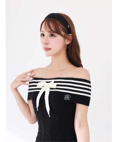 Darich(ダーリッチ)の「オフショルリボンラインプリーツニットミニワンピース(ワンピース・レディース・ピンク/ブラック/アイボリー・FREE/FL)」の14枚目の写真