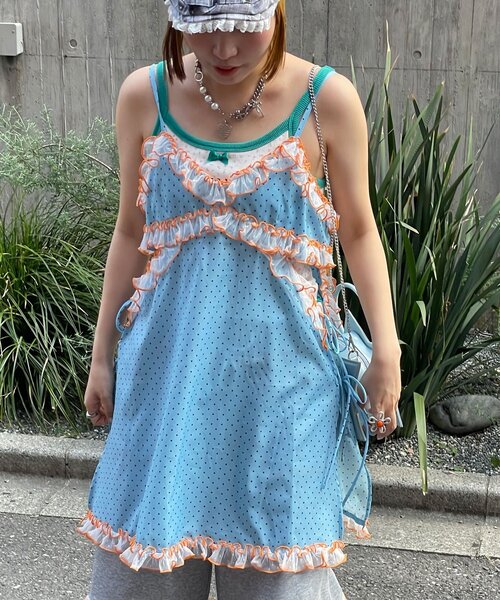 HELLO.SANFRANCISCO(ハローサンフランシスコ)の「【HELLO.SANFRANCISCO/ハローサンフランシスコ】ドット柄レースキャミチュニック(チュニック・レディース・イエロー/ブルー・ONE SIZE)」の5枚目の写真