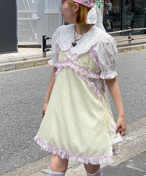 HELLO.SANFRANCISCO(ハローサンフランシスコ)の「【HELLO.SANFRANCISCO/ハローサンフランシスコ】ドット柄レースキャミチュニック(チュニック・レディース・イエロー/ブルー・ONE SIZE)」の12枚目の写真