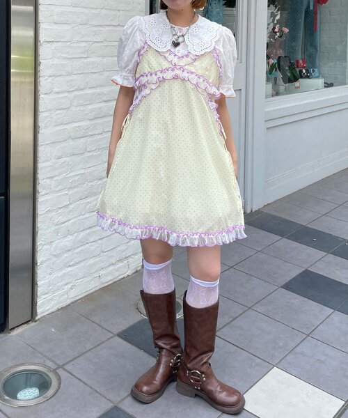 HELLO.SANFRANCISCO(ハローサンフランシスコ)の「【HELLO.SANFRANCISCO/ハローサンフランシスコ】ドット柄レースキャミチュニック(チュニック・レディース・イエロー/ブルー・ONE SIZE)」の14枚目の写真