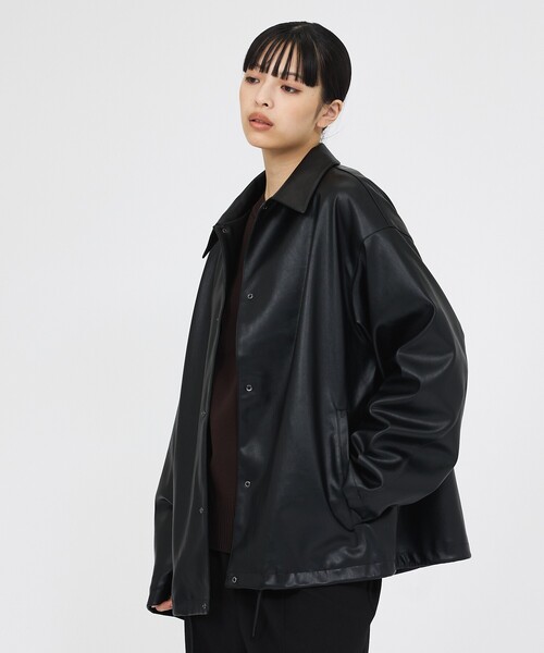 FORTUNA HOMME(フォルトゥナオム)の「【FORTUNA /フォルトゥナ】ECOレザーコーチジャケット / ユニセックス / FHJK-0262(ブルゾン・メンズ・ブラック/ダークブラウン・M/L)」の14枚目の写真