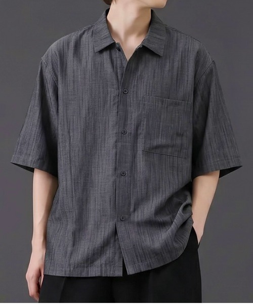 revertical（リバーティカル）の「リネンタッチ 半袖ルーズシャツ（シャツ/ブラウス・メンズ・ブルーグレー/ブラック/ブラック系・LARGE/MEDIUM/SMALL）」の3枚目の写真
