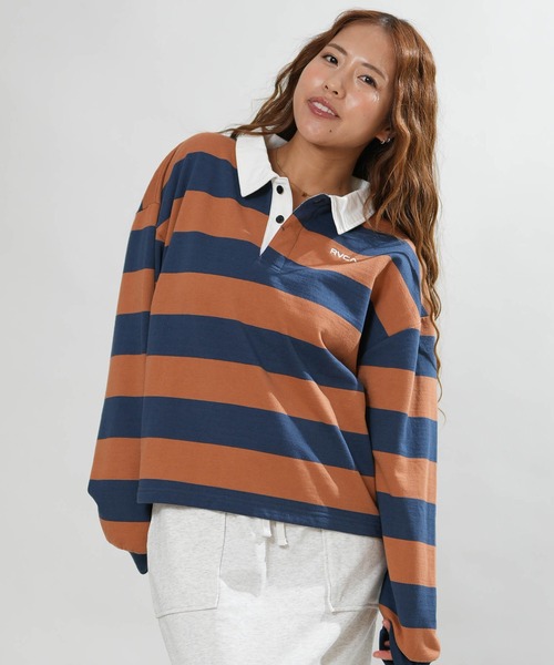 RVCA(ルーカ)の「RVCA/ルーカ ラガーシャツ BG044006(Tシャツ/カットソー・レディース・レッド/ブラウン/グリーン・M)」の2枚目の写真