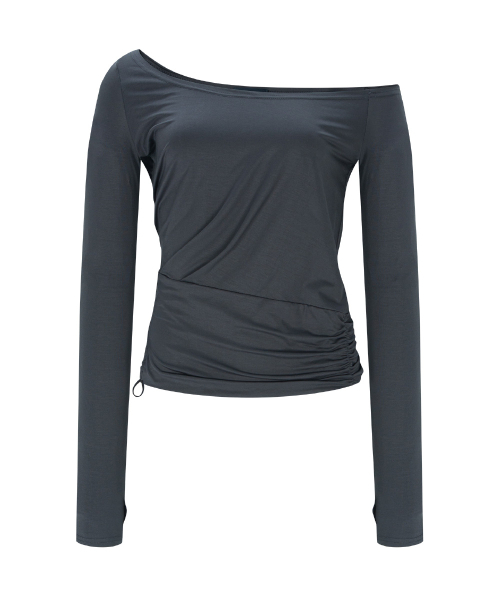 PLEASENOFOLLOW（プリーズノーフォロー）の「Marcia Unbal Drape Long Sleeve Top (Black)（Tシャツ/カットソー・レディース・その他・FREE）」の2枚目の写真
