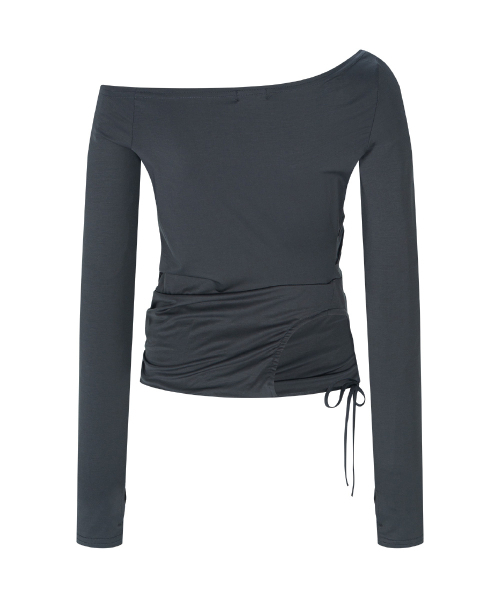 PLEASENOFOLLOW（プリーズノーフォロー）の「Marcia Unbal Drape Long Sleeve Top (Black)（Tシャツ/カットソー・レディース・その他・FREE）」の3枚目の写真