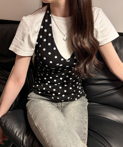 frunco(フランコ)の「ドットホルターネックトップス(Tシャツ/カットソー・レディース・ホワイト/ブラック・FREE)」の5枚目の写真