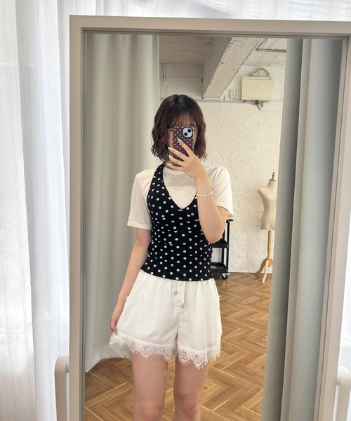 frunco(フランコ)の「ドットホルターネックトップス(Tシャツ/カットソー・レディース・ホワイト/ブラック・FREE)」の4枚目の写真