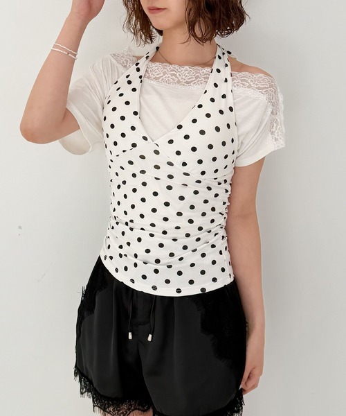 frunco(フランコ)の「ドットホルターネックトップス(Tシャツ/カットソー・レディース・ホワイト/ブラック・FREE)」の13枚目の写真