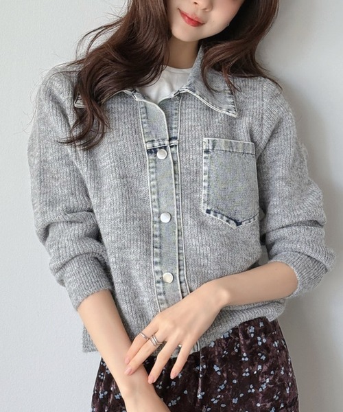 Jewelobe(ジュエローブ)の「デニムドッキングニットカーデ(カーディガン/ボレロ・レディース・ブラック/ベージュ/ブラウン/グレー・FREE)」の12枚目の写真