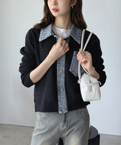 Jewelobe(ジュエローブ)の「デニムドッキングニットカーデ(カーディガン/ボレロ・レディース・ブラック/ベージュ/ブラウン/グレー・FREE)」の9枚目の写真