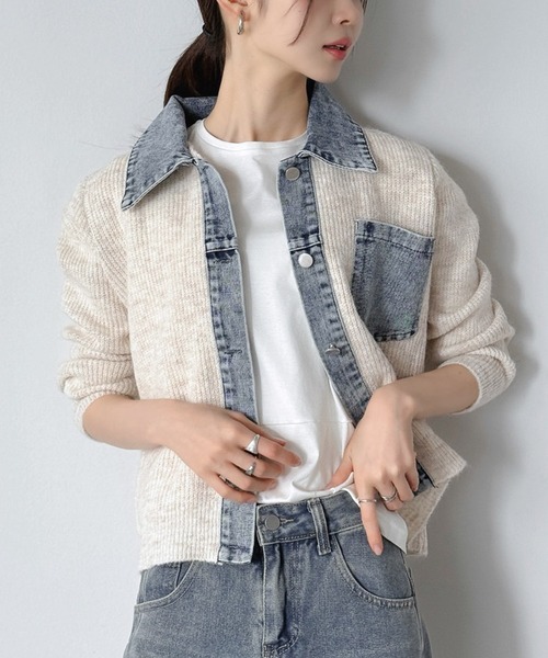 Jewelobe(ジュエローブ)の「デニムドッキングニットカーデ(カーディガン/ボレロ・レディース・ブラック/ベージュ/ブラウン/グレー・FREE)」の21枚目の写真