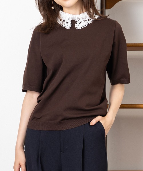 MAISONCOMFY (メゾンコンフィ)の「【セレモニーにも最適上品ニット】レース衿が品の良い可愛らしさを演出(ニット/セーター・レディース・ブラウン/グレー/アイボリー・FREE)」の1枚目の写真