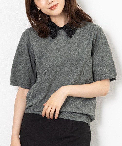 MAISONCOMFY (メゾンコンフィ)の「【セレモニーにも最適上品ニット】レース衿が品の良い可愛らしさを演出(ニット/セーター・レディース・ブラウン/グレー/アイボリー・FREE)」の3枚目の写真