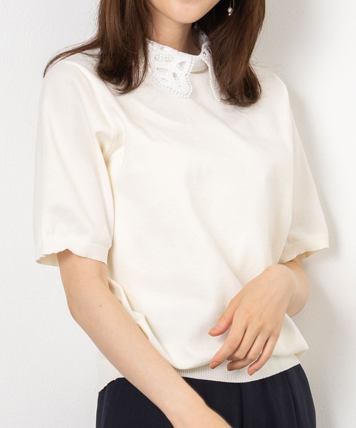 MAISONCOMFY (メゾンコンフィ)の「【セレモニーにも最適上品ニット】レース衿が品の良い可愛らしさを演出(ニット/セーター・レディース・ブラウン/グレー/アイボリー・FREE)」の7枚目の写真