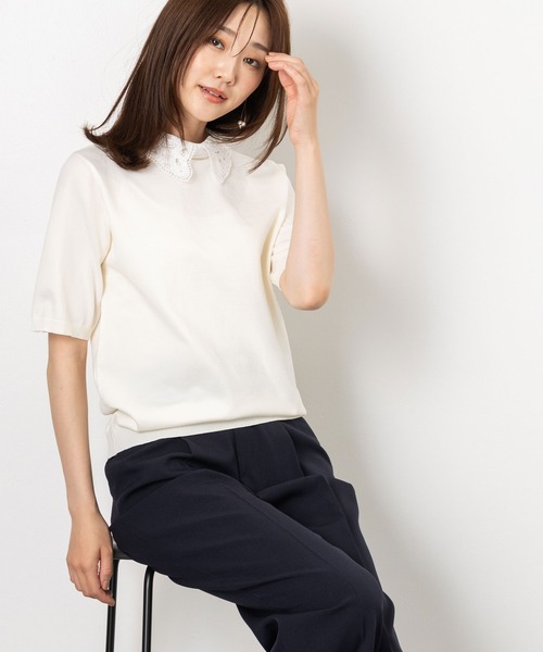 MAISONCOMFY (メゾンコンフィ)の「【セレモニーにも最適上品ニット】レース衿が品の良い可愛らしさを演出(ニット/セーター・レディース・ブラウン/グレー/アイボリー・FREE)」の11枚目の写真