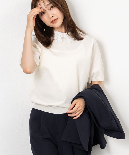 MAISONCOMFY (メゾンコンフィ)の「【セレモニーにも最適上品ニット】レース衿が品の良い可愛らしさを演出(ニット/セーター・レディース・ブラウン/グレー/アイボリー・FREE)」の15枚目の写真