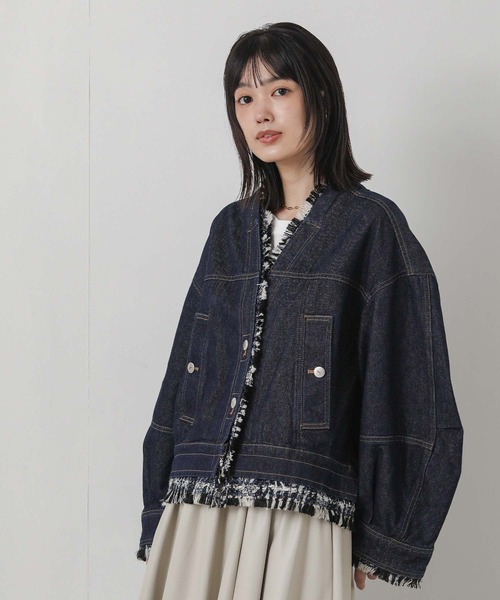 Gready Brilliant(グレディブリリアン)の「ツィードコンビデニムジャケット(デニムジャケット・レディース・インディゴブルー・FREE)」の9枚目の写真