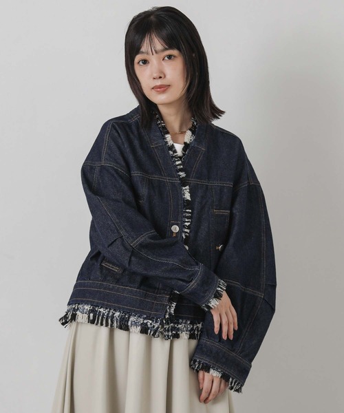 Gready Brilliant(グレディブリリアン)の「ツィードコンビデニムジャケット(デニムジャケット・レディース・インディゴブルー・FREE)」の10枚目の写真