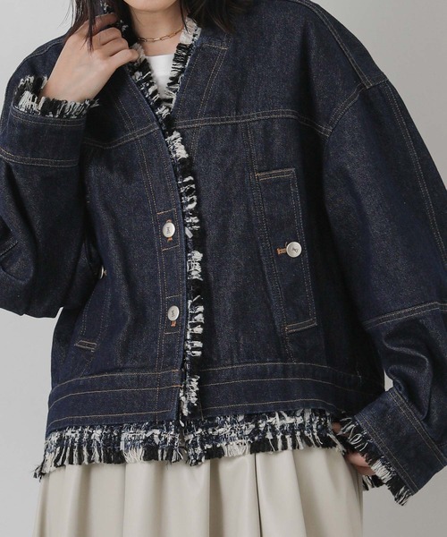 Gready Brilliant(グレディブリリアン)の「ツィードコンビデニムジャケット(デニムジャケット・レディース・インディゴブルー・FREE)」の16枚目の写真