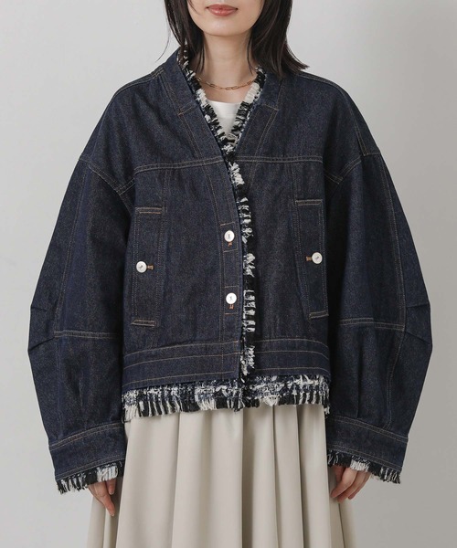 Gready Brilliant(グレディブリリアン)の「ツィードコンビデニムジャケット(デニムジャケット・レディース・インディゴブルー・FREE)」の18枚目の写真