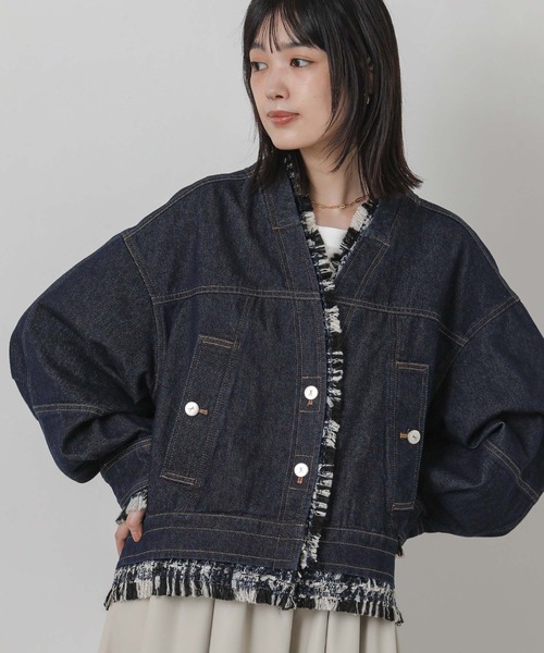Gready Brilliant(グレディブリリアン)の「ツィードコンビデニムジャケット(デニムジャケット・レディース・インディゴブルー・FREE)」の7枚目の写真