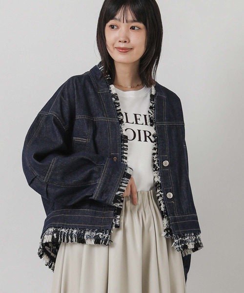Gready Brilliant(グレディブリリアン)の「ツィードコンビデニムジャケット(デニムジャケット・レディース・インディゴブルー・FREE)」の14枚目の写真
