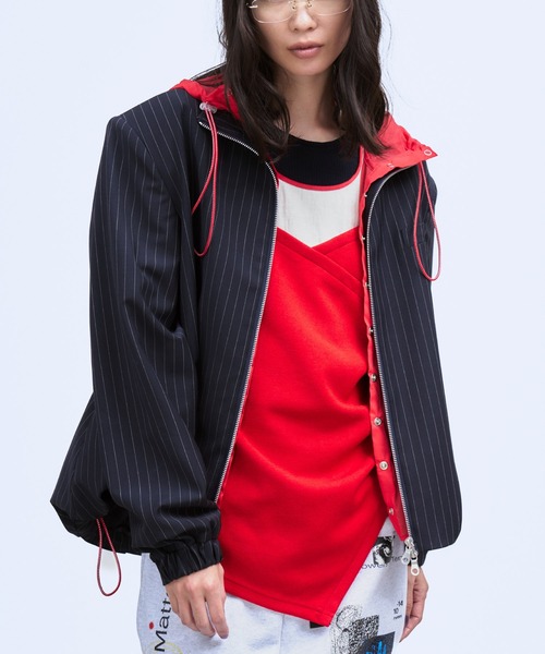 THINGS THAT MATTER（シングス ザット マター）の「HOOD LAYERED BLOUSON / フードレイヤードブルゾン（ブルゾン・レディース・グレー/ネイビー・FREE）」の14枚目の写真
